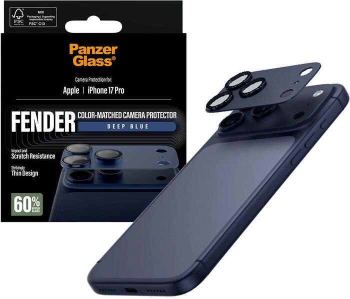 PanzerGlass iPhone 17 Pro FENDER linsuvörn - Blá