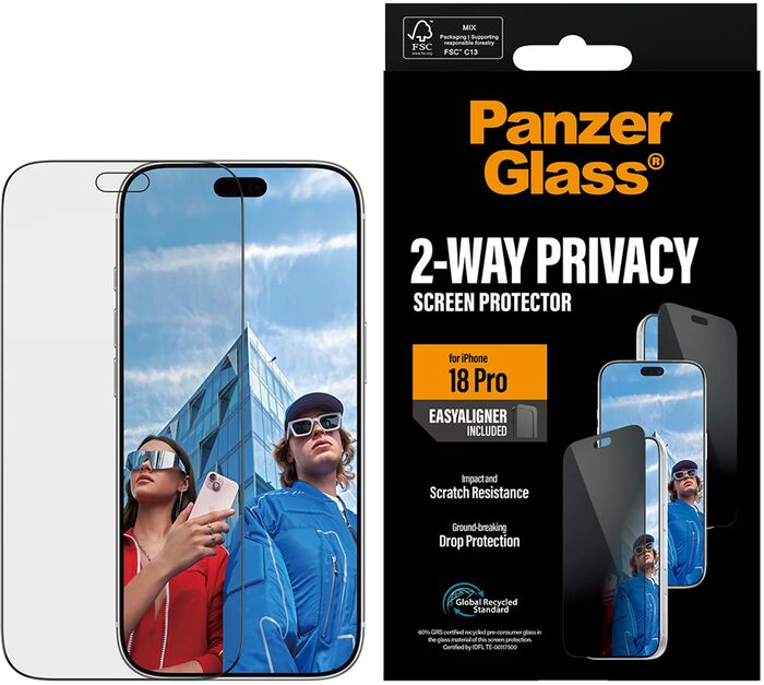 PanzerGlass iPhone 18 Pro öryggisgler með skjásíu og EasyAligner