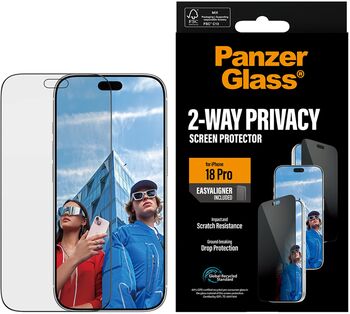 PanzerGlass iPhone 18 Pro öryggisgler með skjásíu og EasyAligner