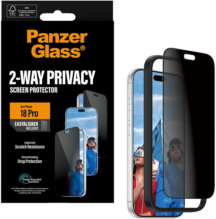 PanzerGlass iPhone 18 Pro öryggisgler með skjásíu og EasyAligner