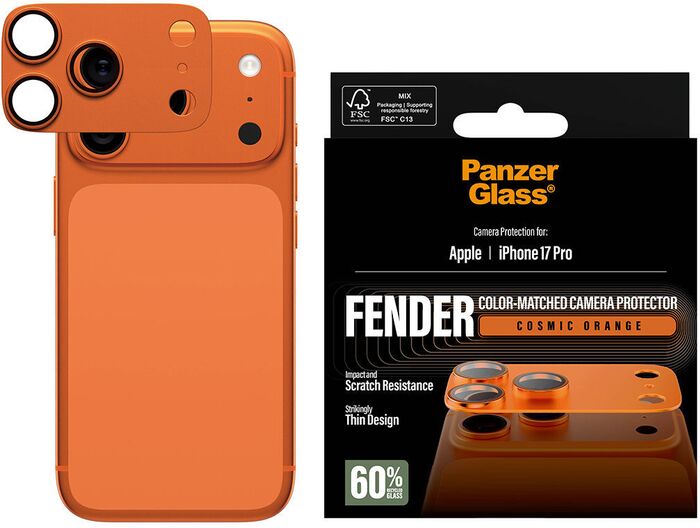 PanzerGlass iPhone 17 Pro FENDER linsuvörn - Appelsínugul