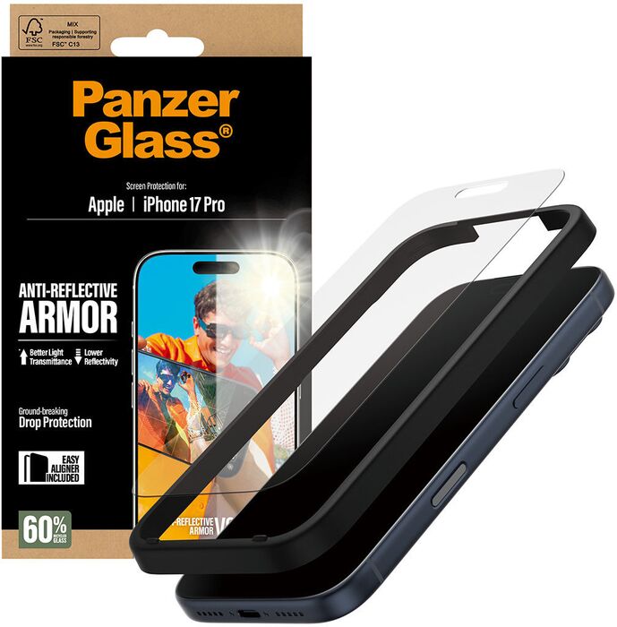 PanzerGlass iPhone 17 Pro Anti-Reflective öryggisgler EasyAligner
