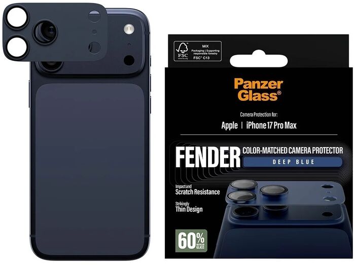 PanzerGlass iPhone 17 Pro Max FENDER linsuvörn - Dökkblá