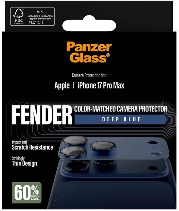 PanzerGlass iPhone 17 Pro Max FENDER linsuvörn - Dökkblá