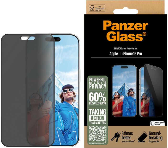 PanzerGlass iPhone 16 Pro öryggisgler með skjásíu og EasyAligner