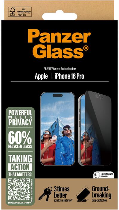 PanzerGlass iPhone 16 Pro öryggisgler með skjásíu og EasyAligner