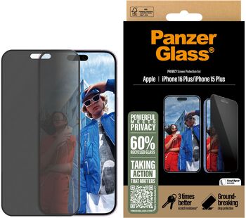 PanzerGlass iPhone 16/15 Plus öryggisgler með skjásíu og EasyAligner