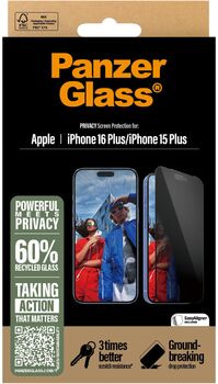 PanzerGlass iPhone 16/15 Plus öryggisgler með skjásíu og EasyAligner