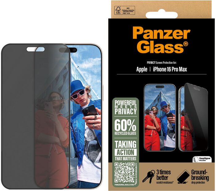 PanzerGlass iPhone 16 Pro Max öryggisgler með skjásíu og EasyAligner