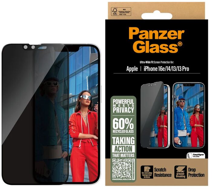 Product image not available for PanzerGlass iPhone 16e/14/13/13 Pro öryggisgler með skjásíu