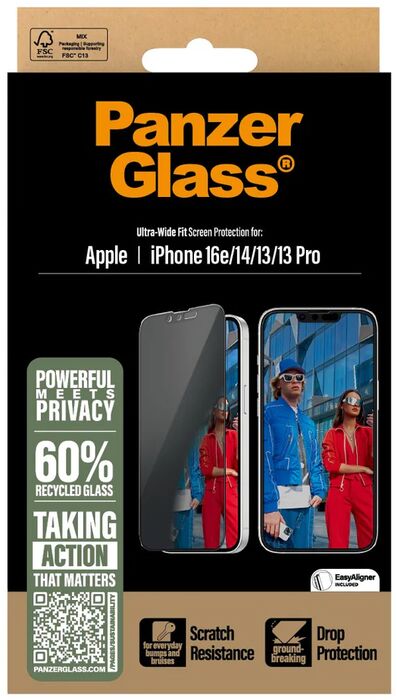 Product image not available for PanzerGlass iPhone 16e/14/13/13 Pro öryggisgler með skjásíu