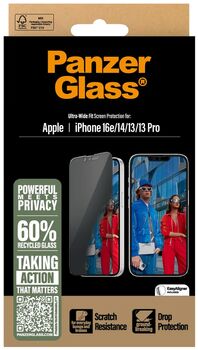 Product image not available for PanzerGlass iPhone 16e/14/13/13 Pro öryggisgler með skjásíu