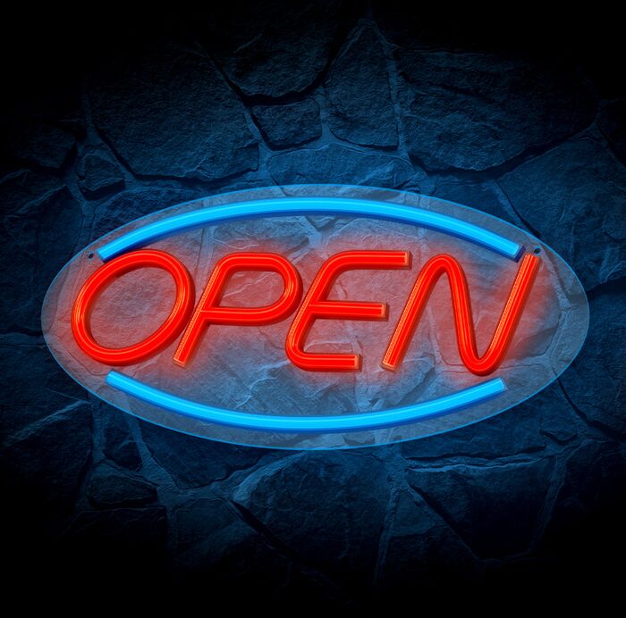Neon LED ljós - Open rautt / blátt