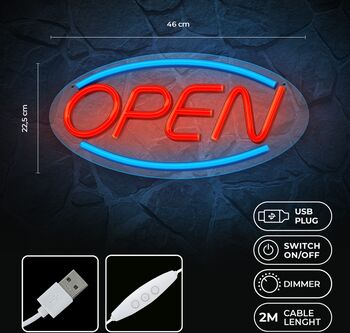 Neon LED ljós - Open rautt / blátt