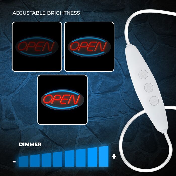 Neon LED ljós - Open rautt / blátt
