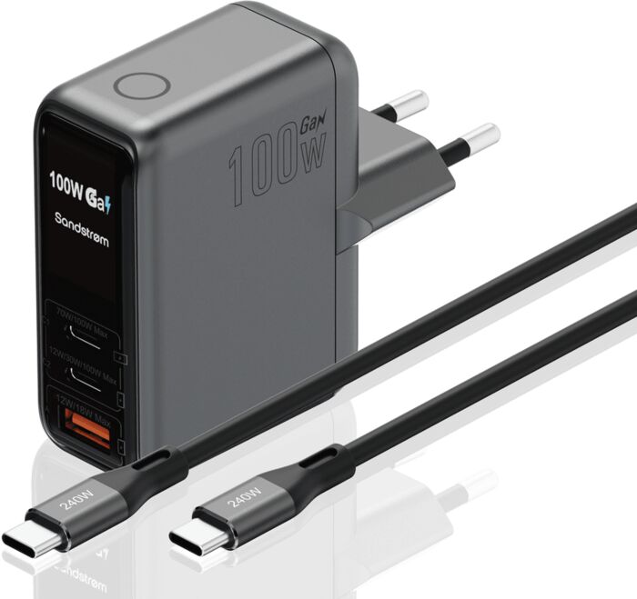 Sandstrøm 100 W GaN Display hleðslutæki - Svart