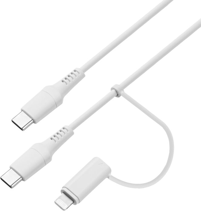 Sandstrøm 60W USB-C í USB-C + Lightning hleðslusnúra - 3 metrar