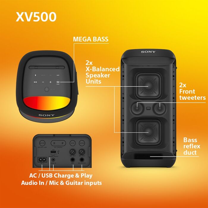 Sony ferðahátalari SRS-XV500 - Svartur