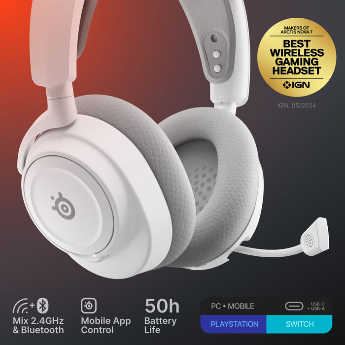 SteelSeries Nova 7 Gen 2 þráðlaus leikjaheyrnartól - Hvít