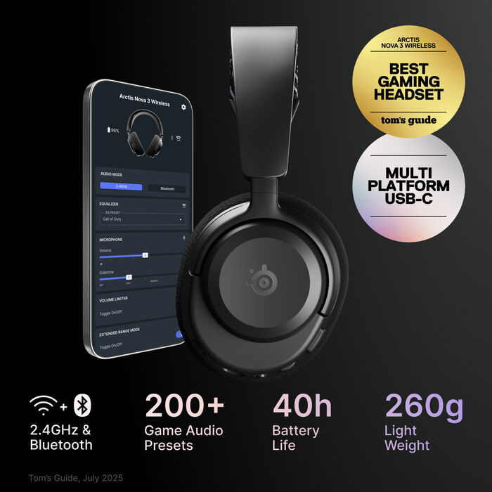 SteelSeries Arctis Nova 3 þráðlaus leikjaheyrnartól fyrir PC - Svört
