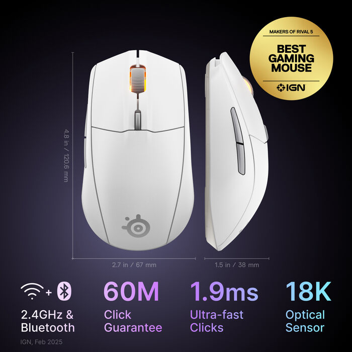 SteelSeries Rival 3 Gen 2 þráðlaus mús - Hvít