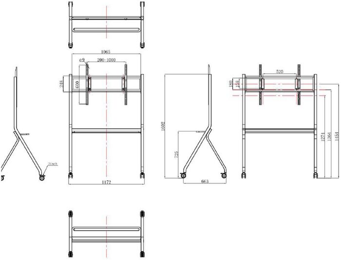 MaxHub gólfstandur á hjólum f. 55-86" skjái