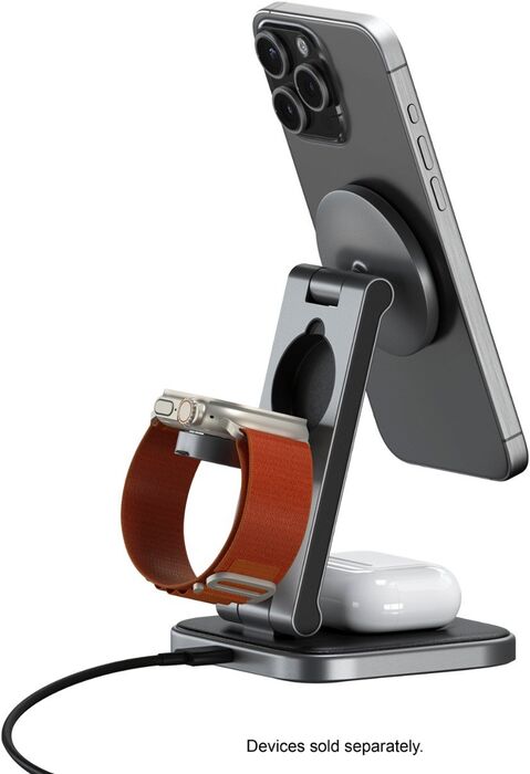 Satechi 3-í-1 Qi2 þráðlaus hleðslustandur - Grár