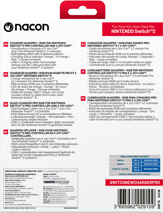 Nacon hleðslustöð fyrir Joy-Con stýripinna (SW2)
