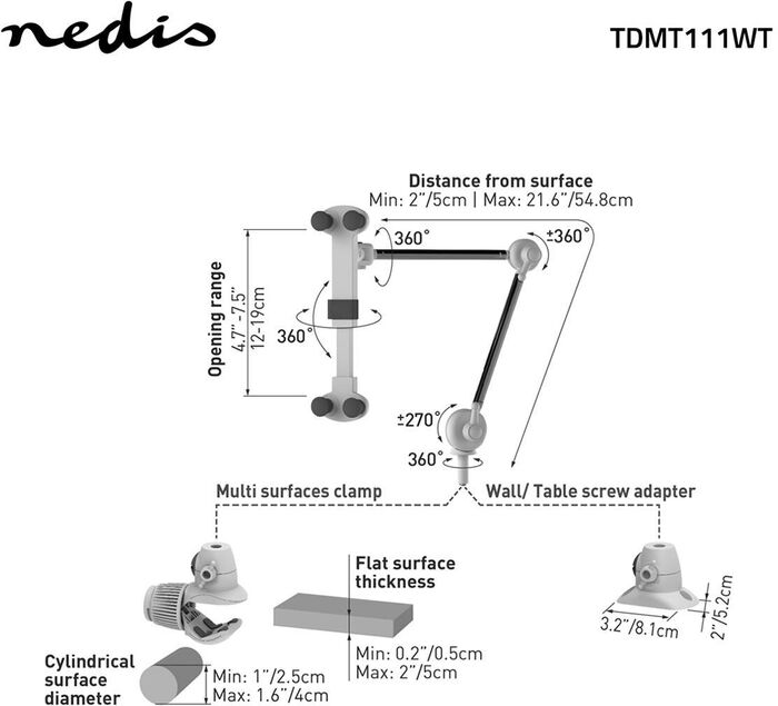 Nedis spjaldtölvu- og símaarmfesting