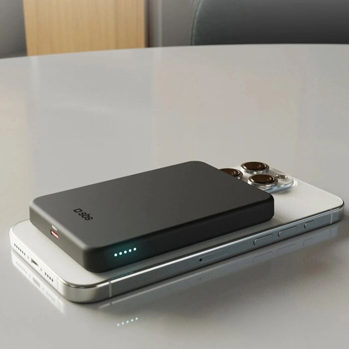 SBS Mag Power Bank Qi2 5000 mAh ferðahleðsla - Svört