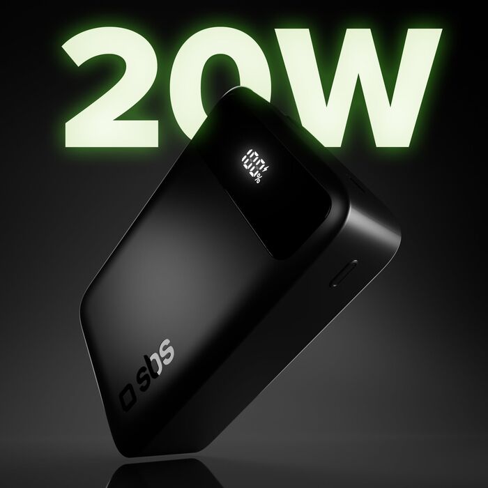 SBS Compact 20.000 mAh ferðahleðsla - Svört