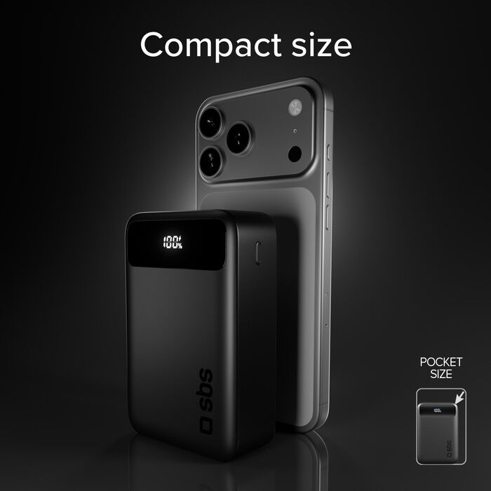 SBS Compact 20.000 mAh ferðahleðsla - Svört