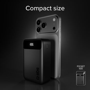 SBS Compact 20.000 mAh ferðahleðsla - Svört