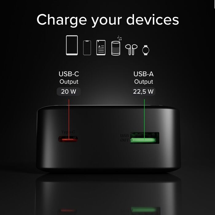 SBS Compact 20.000 mAh ferðahleðsla - Svört