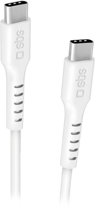 SBS 100 W USB-C í USB-C snúra - Hvít, 1,5 metrar