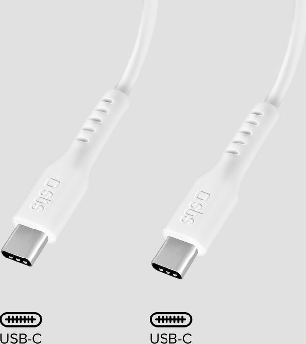 SBS 240 W USB-C í USB-C snúra - Hvít, 3 metrar