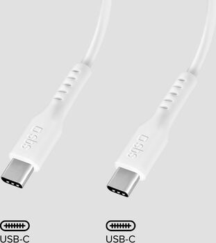 SBS 240 W USB-C í USB-C snúra - Hvít, 3 metrar