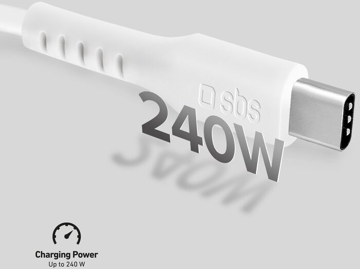 SBS 240 W USB-C í USB-C snúra - Hvít, 3 metrar
