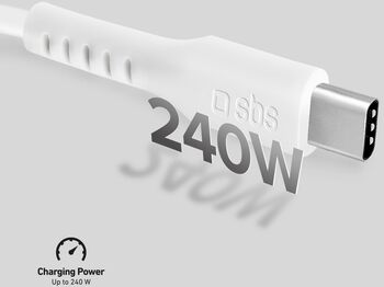 SBS 240 W USB-C í USB-C snúra - Hvít, 3 metrar