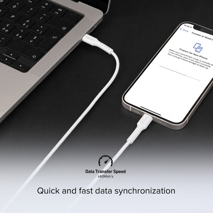 SBS 240 W USB-C í USB-C snúra - Hvít, 3 metrar