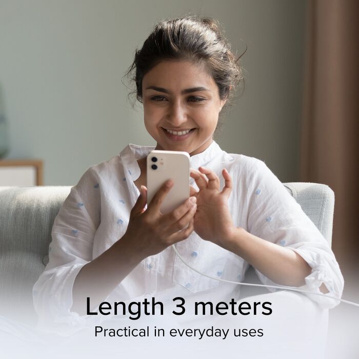 SBS 240 W USB-C í USB-C snúra - Hvít, 3 metrar