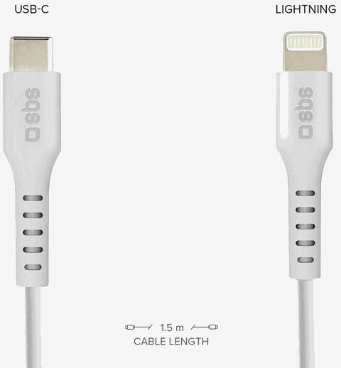 SBS USB-C í Lightning snúra - Hvít, 1 metri