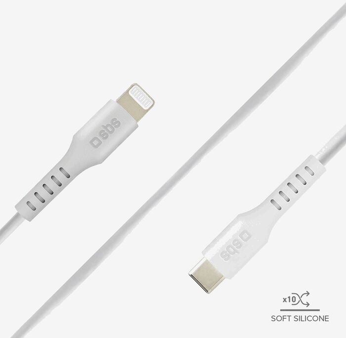 SBS USB-C í Lightning snúra - Hvít, 1 metri