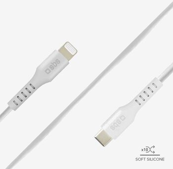 SBS USB-C í Lightning snúra - Hvít, 1 metri