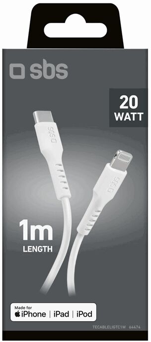 SBS USB-C í Lightning snúra - Hvít, 1 metri