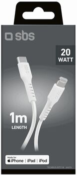 SBS USB-C í Lightning snúra - Hvít, 1 metri