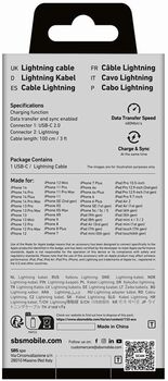 SBS USB-C í Lightning snúra - Hvít, 1 metri