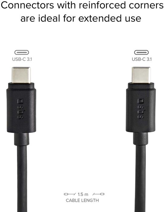 SBS 60 W USB-C í USB-C snúra - Svört, 1,5 metrar
