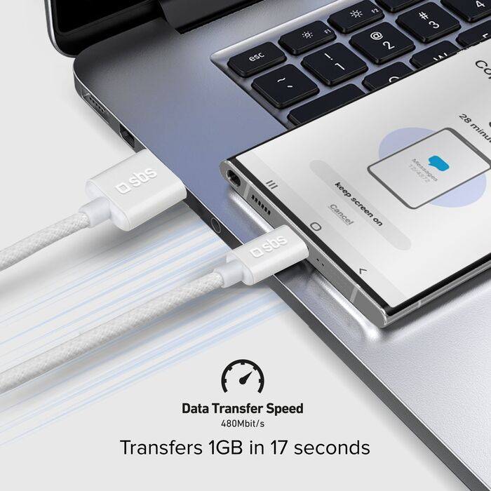 SBS USB-A í USB-C snúra - Grá, 1,5 metrar