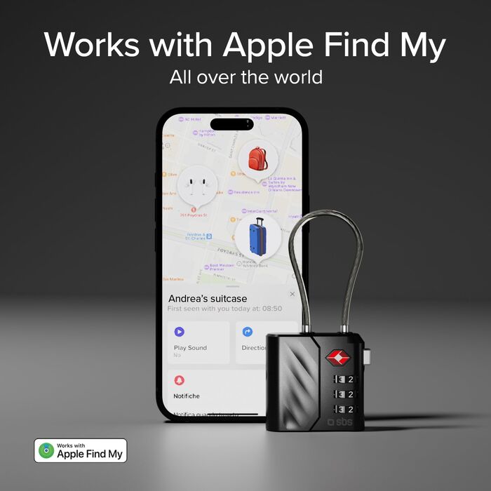 SBS Track Lock ferðalás með Find My - Svartur
